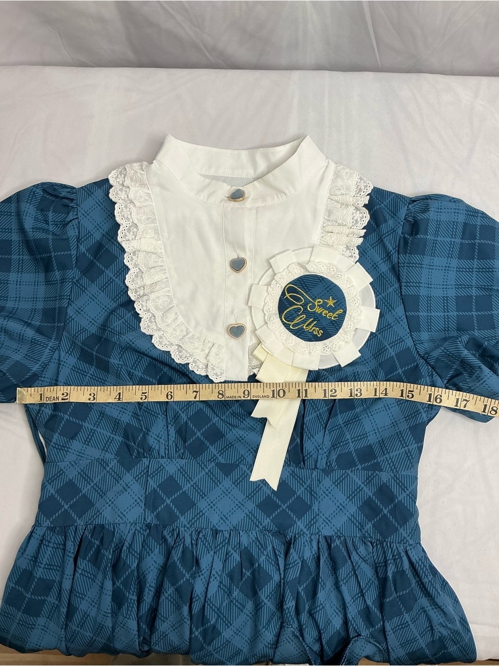 2186 - Blue Plaid Vintage Dress with White Lace Collar (Crinoline Not included) - Picture 10 of 12